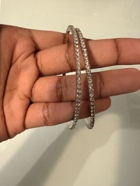 Classic Crystal Hoop Earrings - Silver Tone